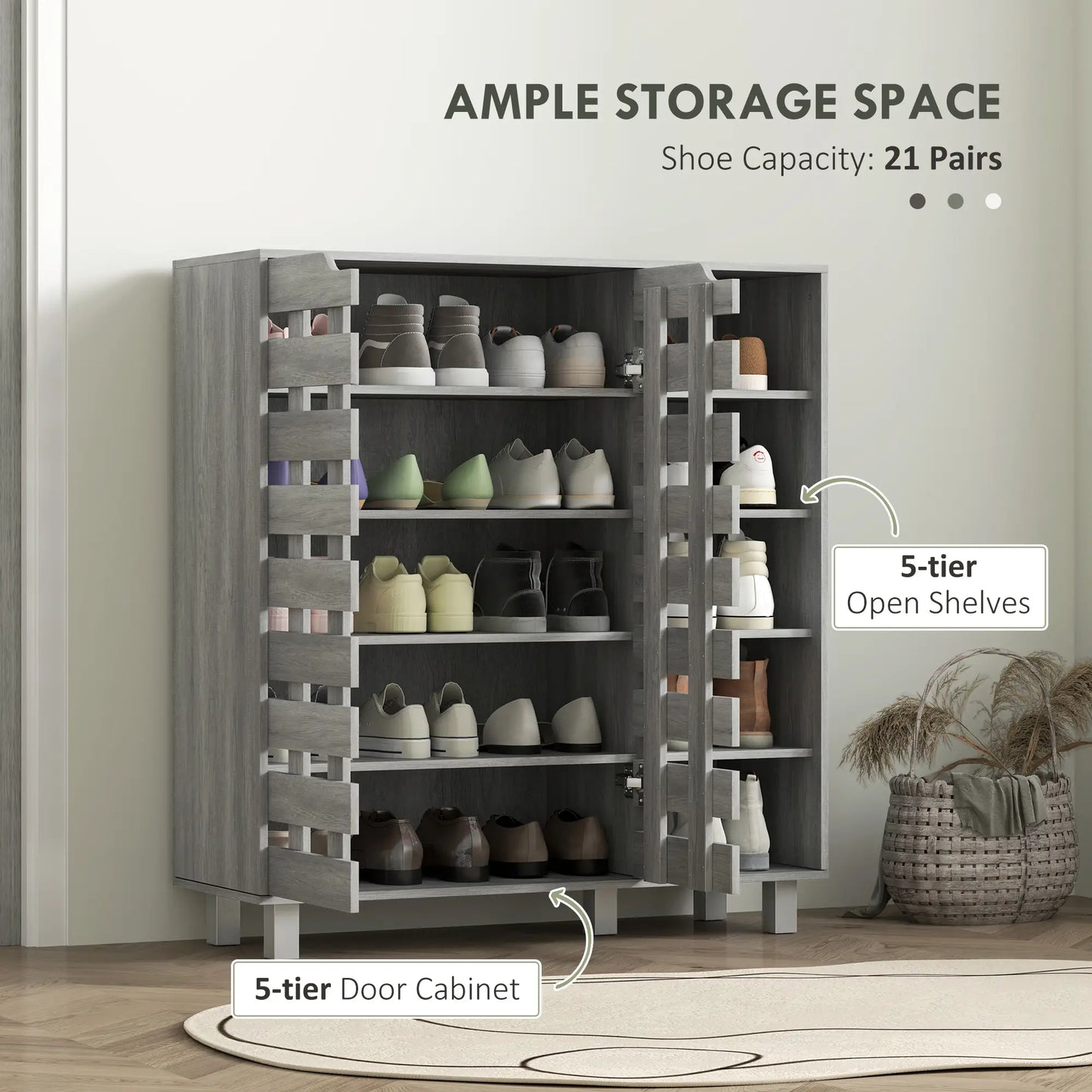 21 Pair Shoe Cabinet, 5-Tier Double Door, Light Grey Shoe Storage Cabinets & Racks at Gallery Canada