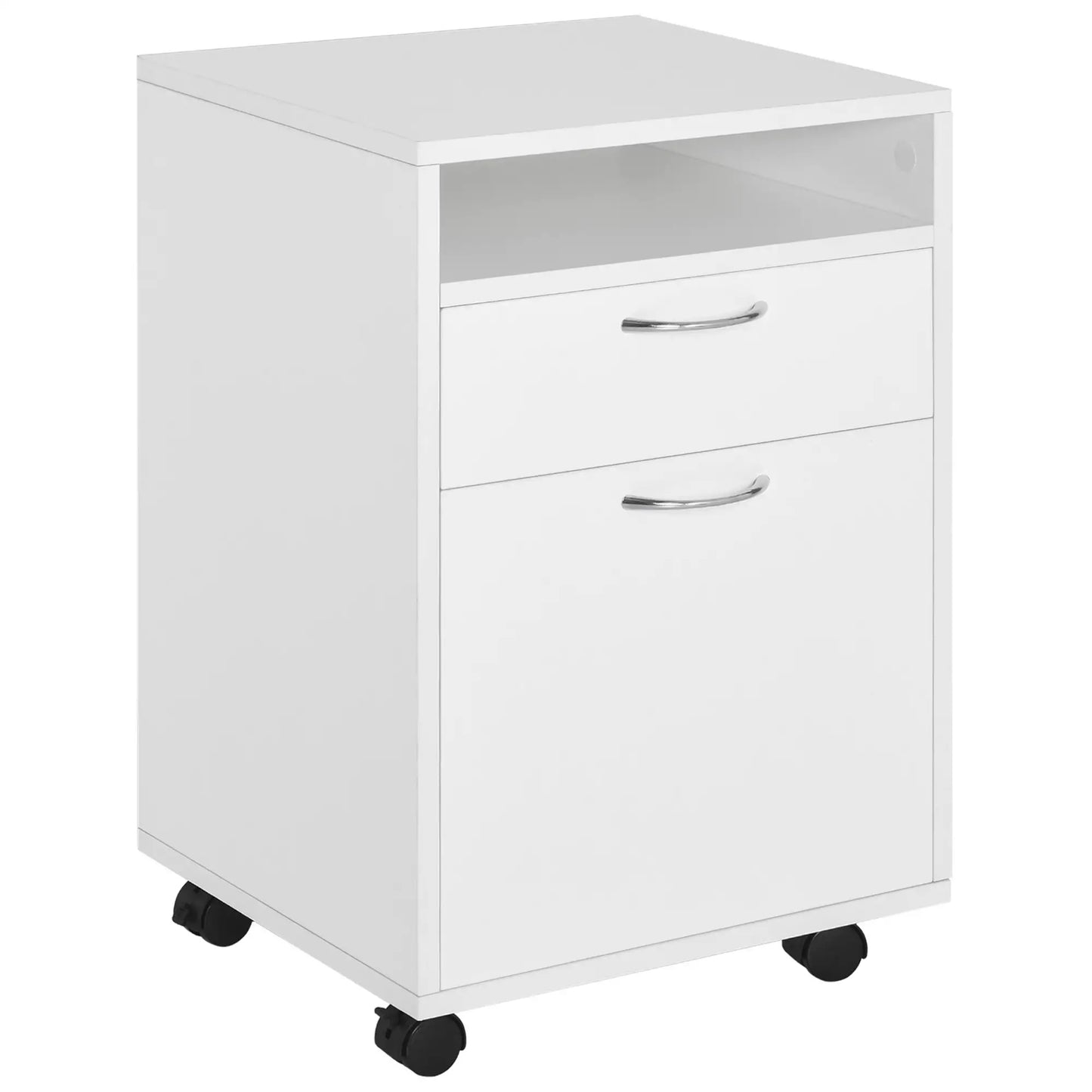 24" Small Filing Cabinet, Open Compartment, Drawer, Wheels, White Office Cabinets & Cupboards White at Gallery Canada