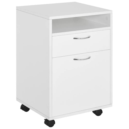 24" Small Filing Cabinet, Open Compartment, Drawer, Wheels, White Office Cabinets & Cupboards White at Gallery Canada