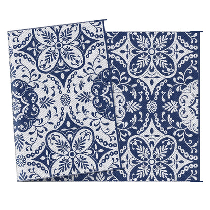 Portable Outdoor Rug, 9' x 18', Waterproof, White Flower, Blue Outdoor Reversible Rugs at Gallery Canada