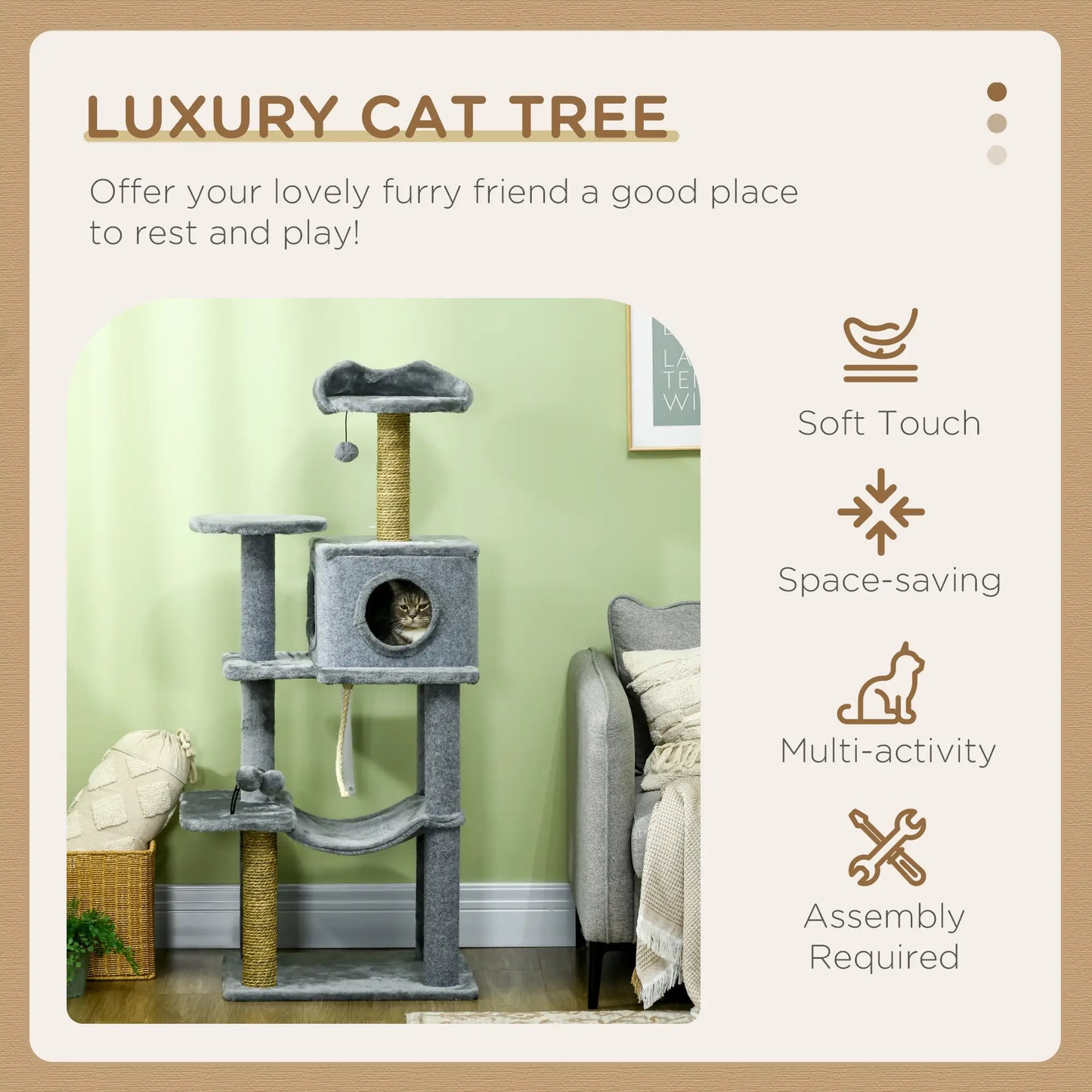 54" Cat Tree for Large Cats, Hammock, Scratching Post, Condo, Grey Cat Towers at Gallery Canada