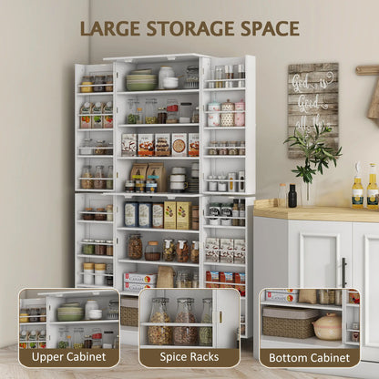 65" Kitchen Pantry Cabinet, 4 Doors, 16 Shelves, White Kitchen Pantry Cabinets at Gallery Canada
