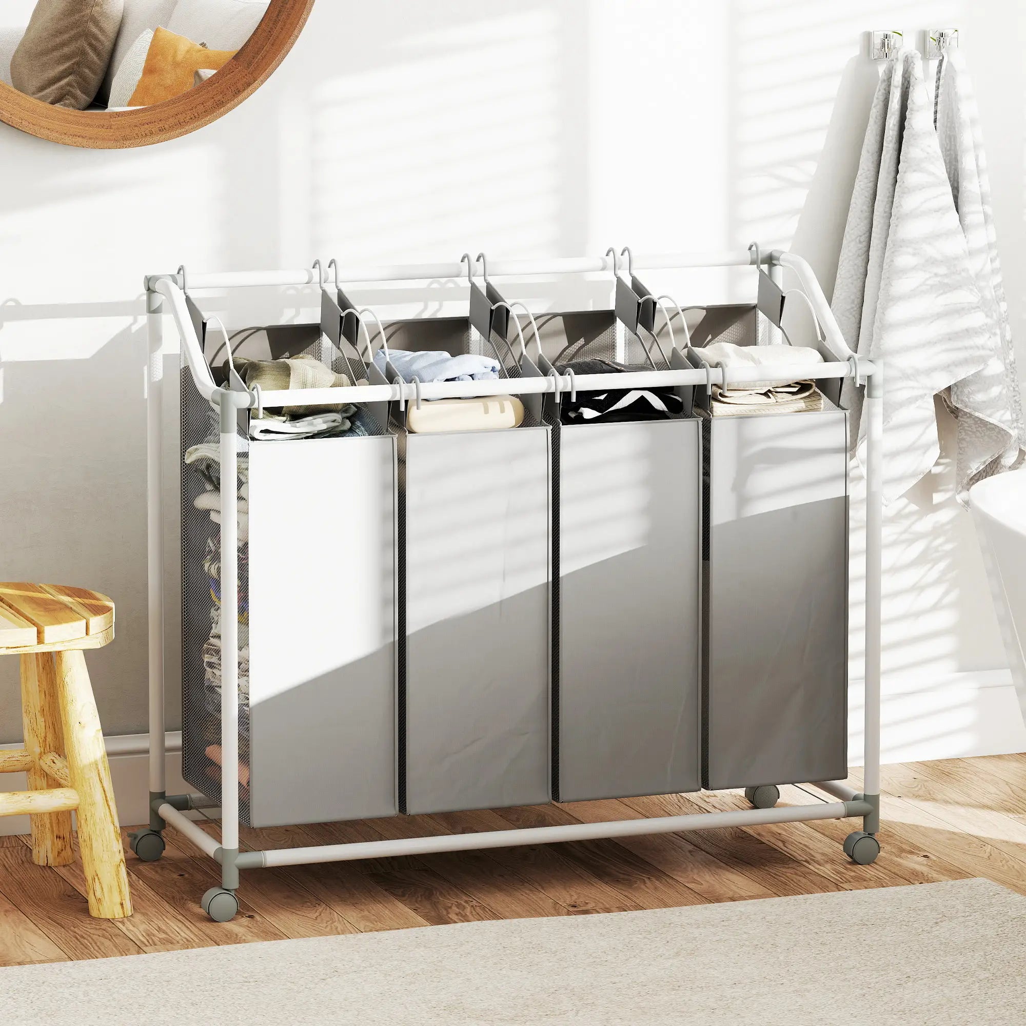 160L Laundry Hamper with Wheels, 4 Removable Bags, Grey Bath Accessories at Gallery Canada