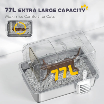 Stainless Steel Cat Litter Box, Removable Lid & Scoop, Grey Cat Litter Box Enclosures at Gallery Canada