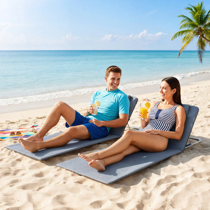 2 Pieces Beach Lounge Chair, Outdoor Folding Chaise, Grey Lounger Chairs at Gallery Canada