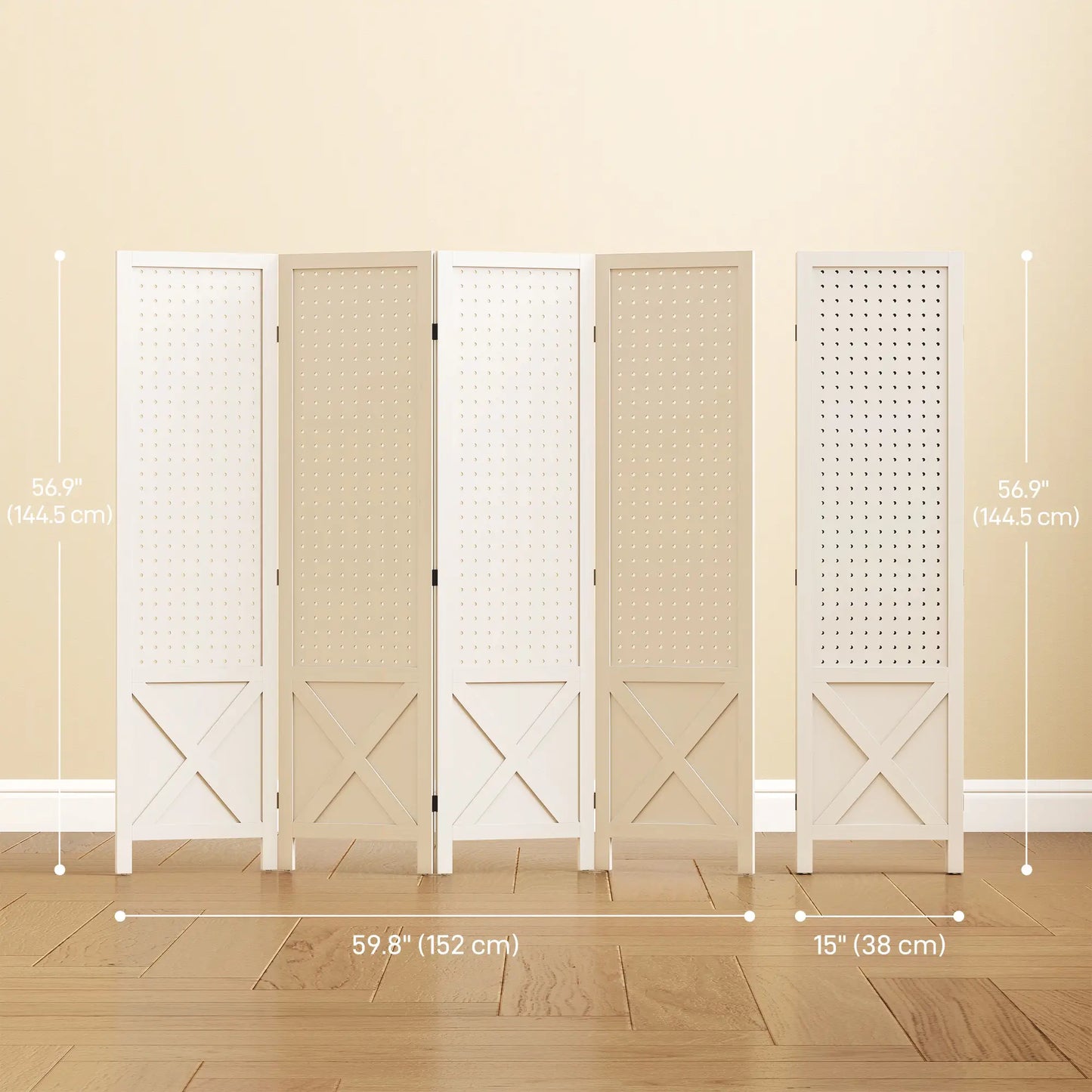 56.9" Wooden Room Divider, 4 Panel Folding Privacy Screen, White Room Dividers at Gallery Canada