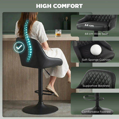 Adjustable Swivel Bar Stools With Backrest, Set Of 2, Black