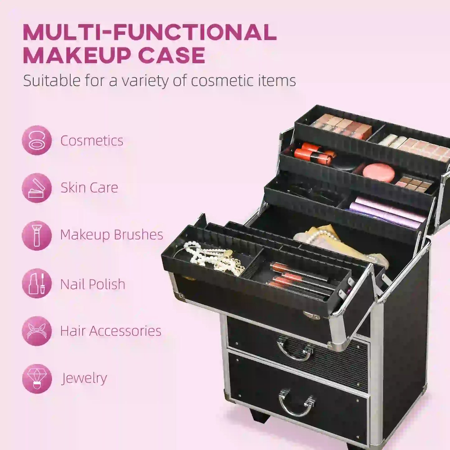 Aluminum Rolling Makeup Train Case, Lockable Travel Cart, Black Makeup Cases at Gallery Canada