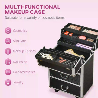 Aluminum Rolling Makeup Train Case, Lockable Travel Cart, Black Makeup Cases at Gallery Canada