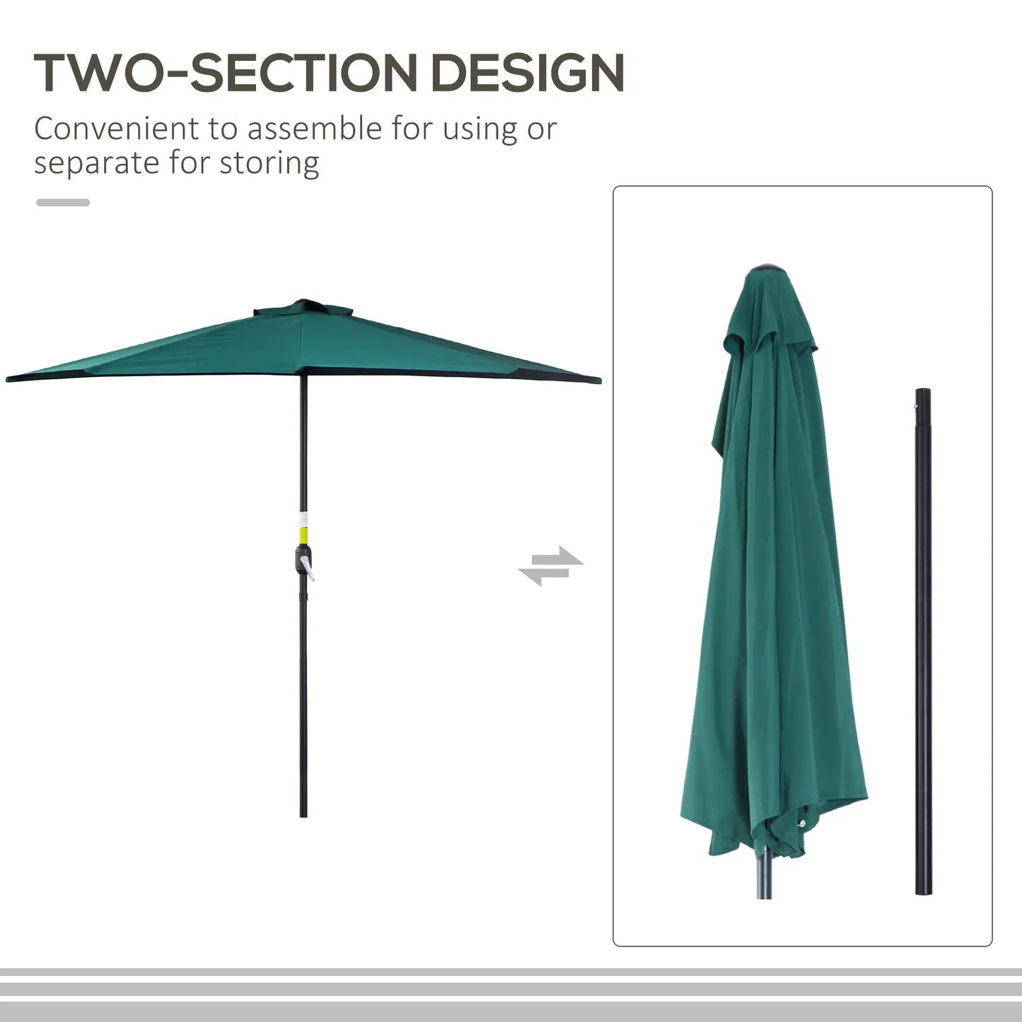 9ft Half Round Umbrella, 5 Ribs, Patio Garden Sun Shade, Dark Green Sun Umbrellas at Gallery Canada