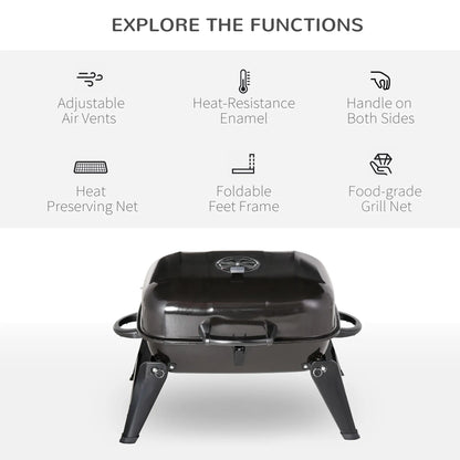 Portable Steel Charcoal Grill, Foldable Outdoor BBQ, 59 x 43 x 39 cm, Black Charcoal BBQ Grils at Gallery Canada