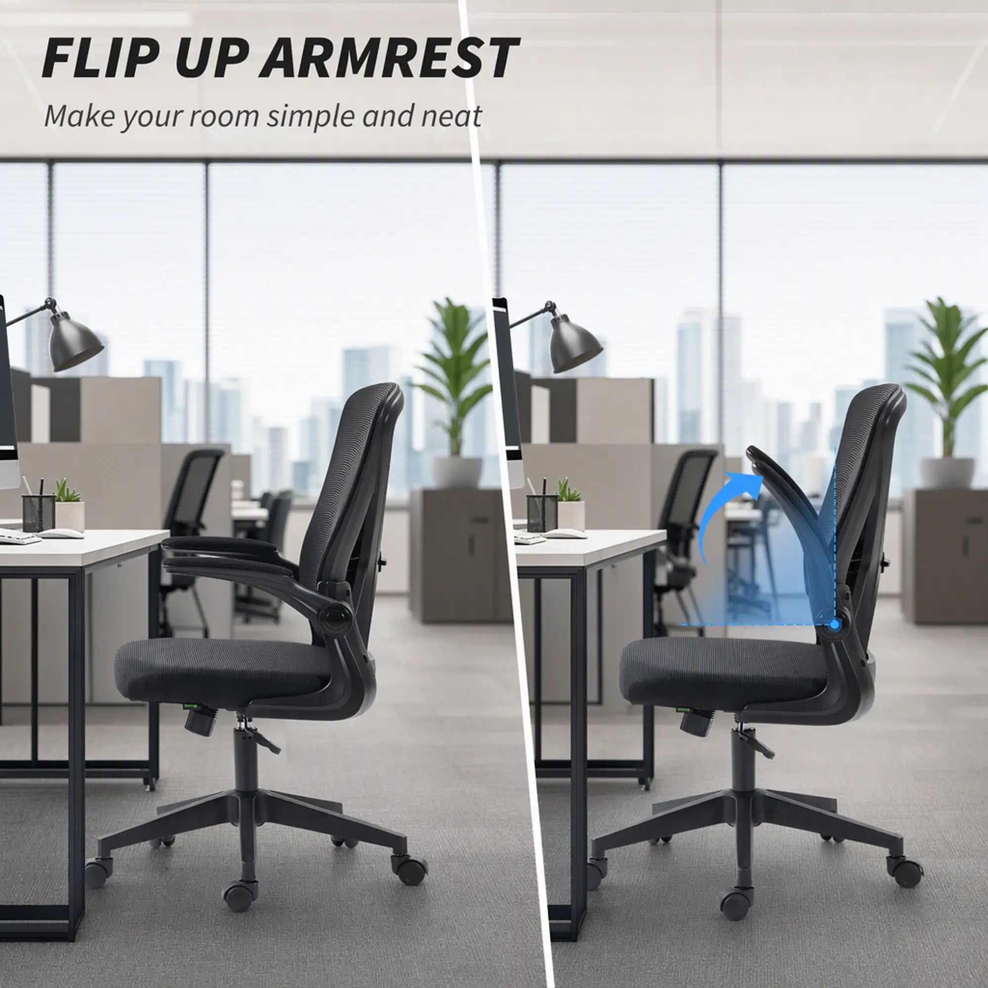 Mesh Office Chair, Swivel Desk Chair, Lumbar Support, Adjustable Height, Flip-Up Arm, Black Office Chairs at Gallery Canada