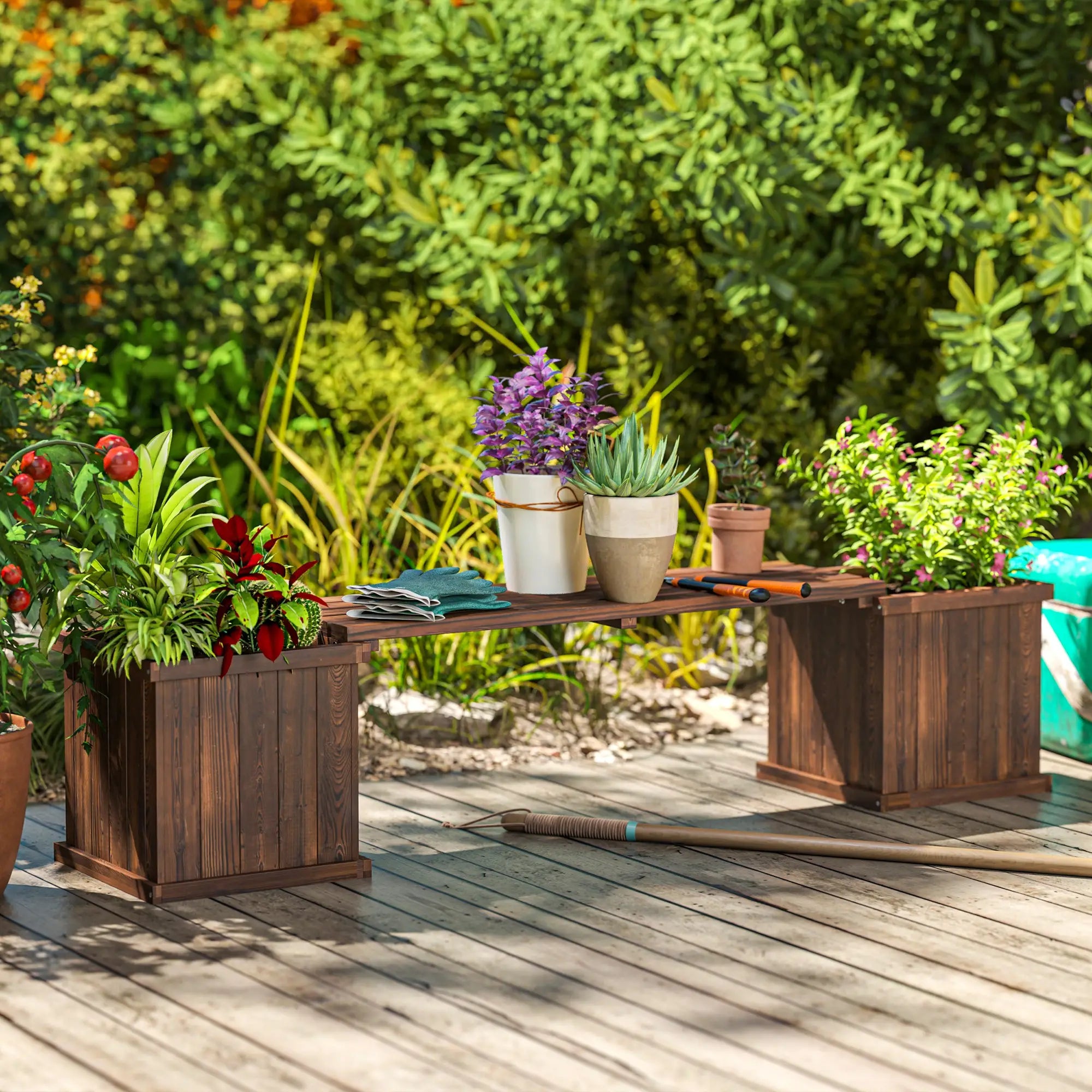 Raised Garden Bed Bench Planter, 69.25