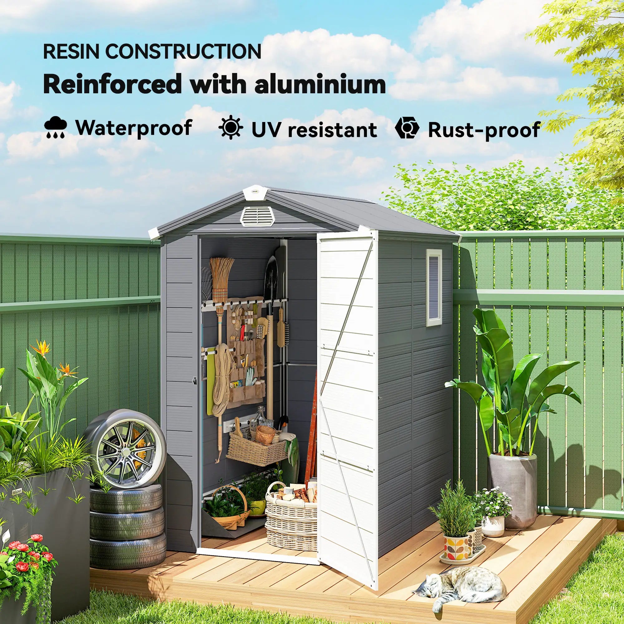 4.5' x 6' Plastic Storage Shed, Latch Door, Vents, Light Grey Sheds at Gallery Canada