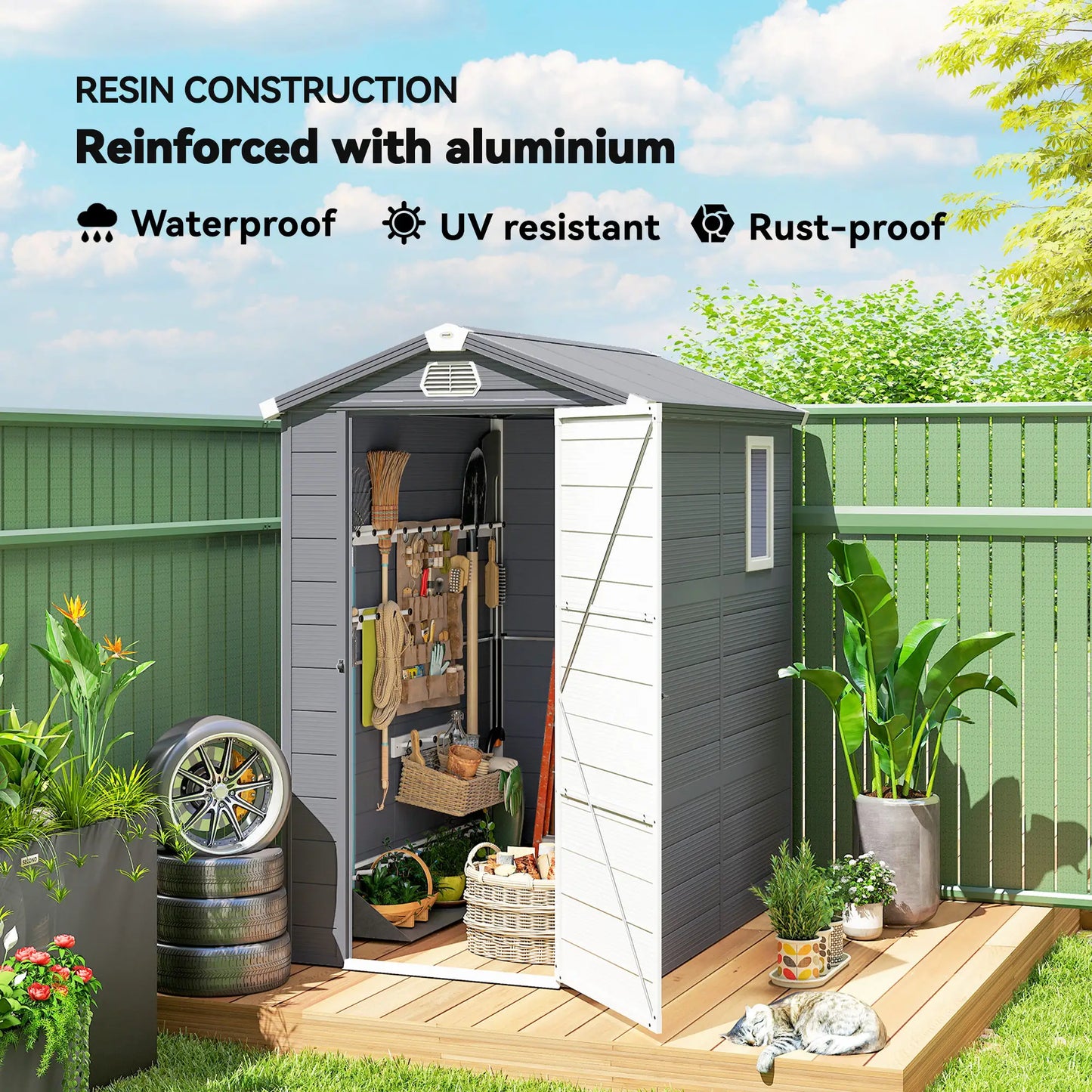 4.5' x 6' Plastic Storage Shed, Latch Door, Vents, Light Grey Sheds at Gallery Canada
