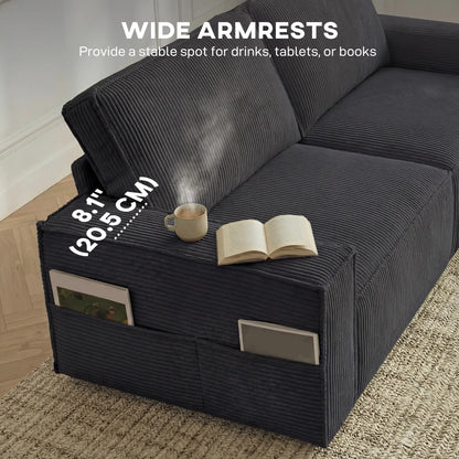 86" 3 Seater Sofa, Modern Corduroy Couch, Dark Grey 3-Seater Sofas at Gallery Canada