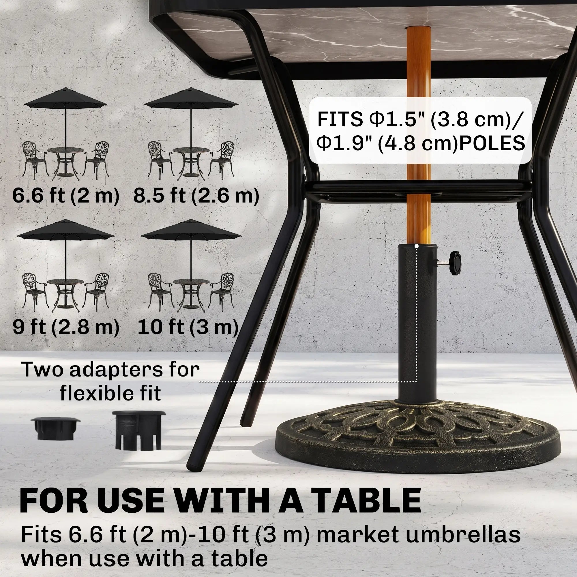 26 lbs Resin Umbrella Base, Round Market Parasol Holder, Φ1.5