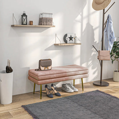 Velvet Upholstered Bench, Thick Padded Seat, Steel Legs, Pink Storage Ottomans & Benches at Gallery Canada