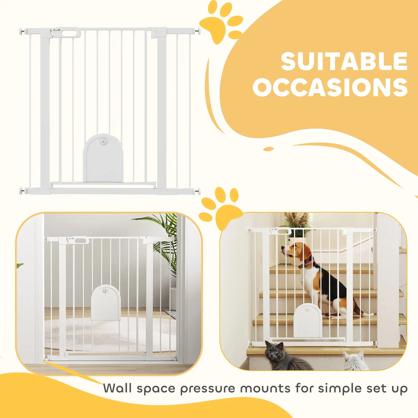 30"-41" Extra Wide Pet Gate, 35"H, Small Door, White Houses, Kennels & Pens at Gallery Canada