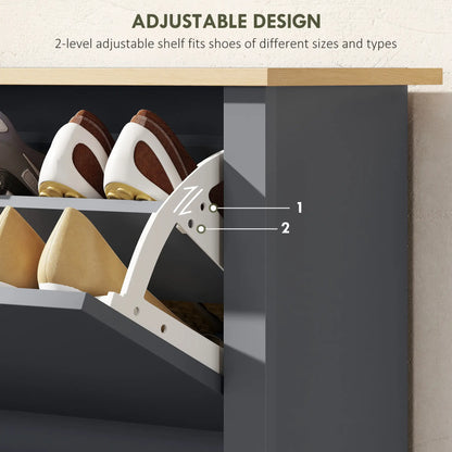 Shoe Storage Cabinet, 2 Flip Drawers, Adjustable Shelves, 12 Pairs, Dark Grey Shoe Storage Cabinets & Racks at Gallery Canada
