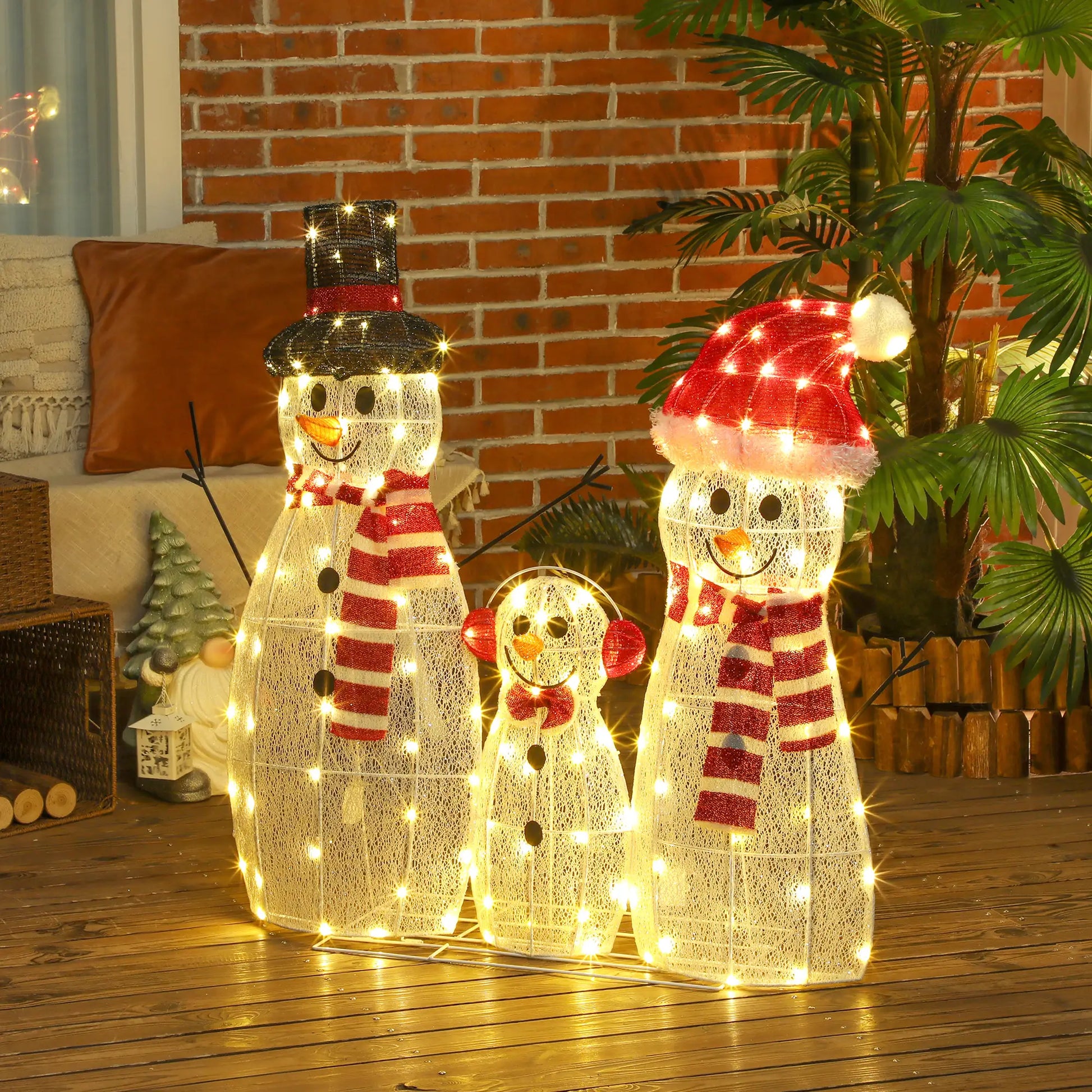 3-Piece Lighted Snowman Set, Indoor Outdoor Christmas Decor, White Christmas Decorations at Gallery Canada