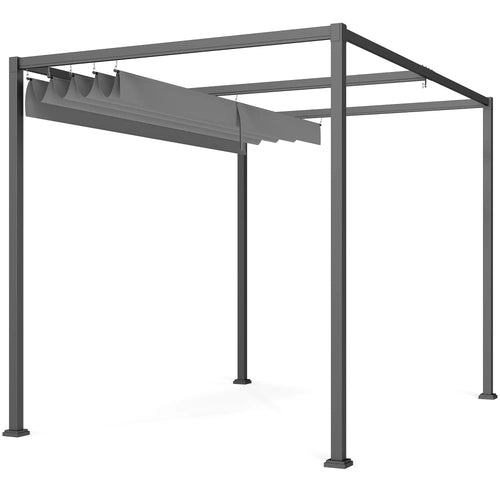 10x7ft Pergola, Retractable Roof, Outdoor Patio Sun Shelter, Grey