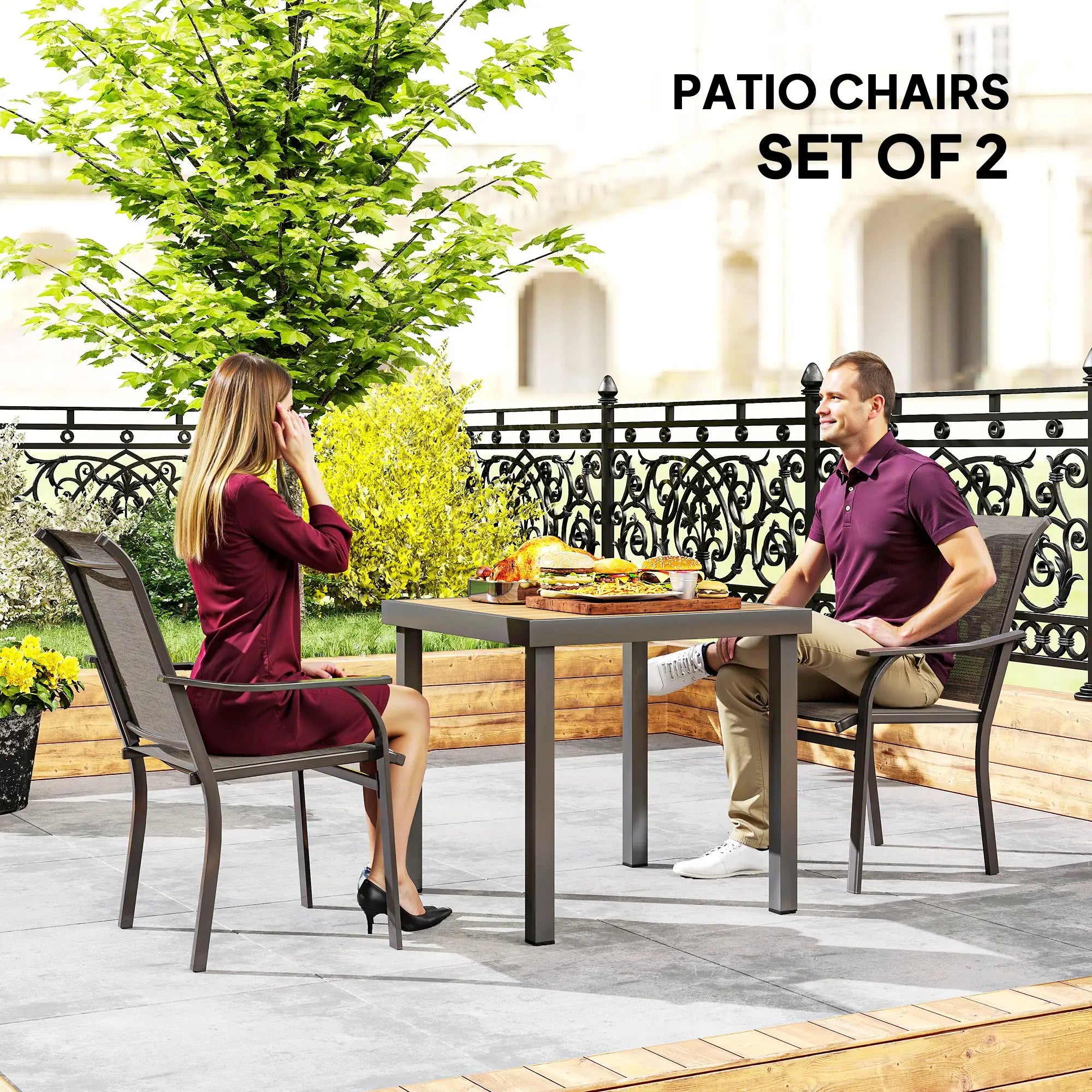 Patio Chairs Set of 2, High Backrest, for Backyard, Garden, Brown Bistro Sets at Gallery Canada