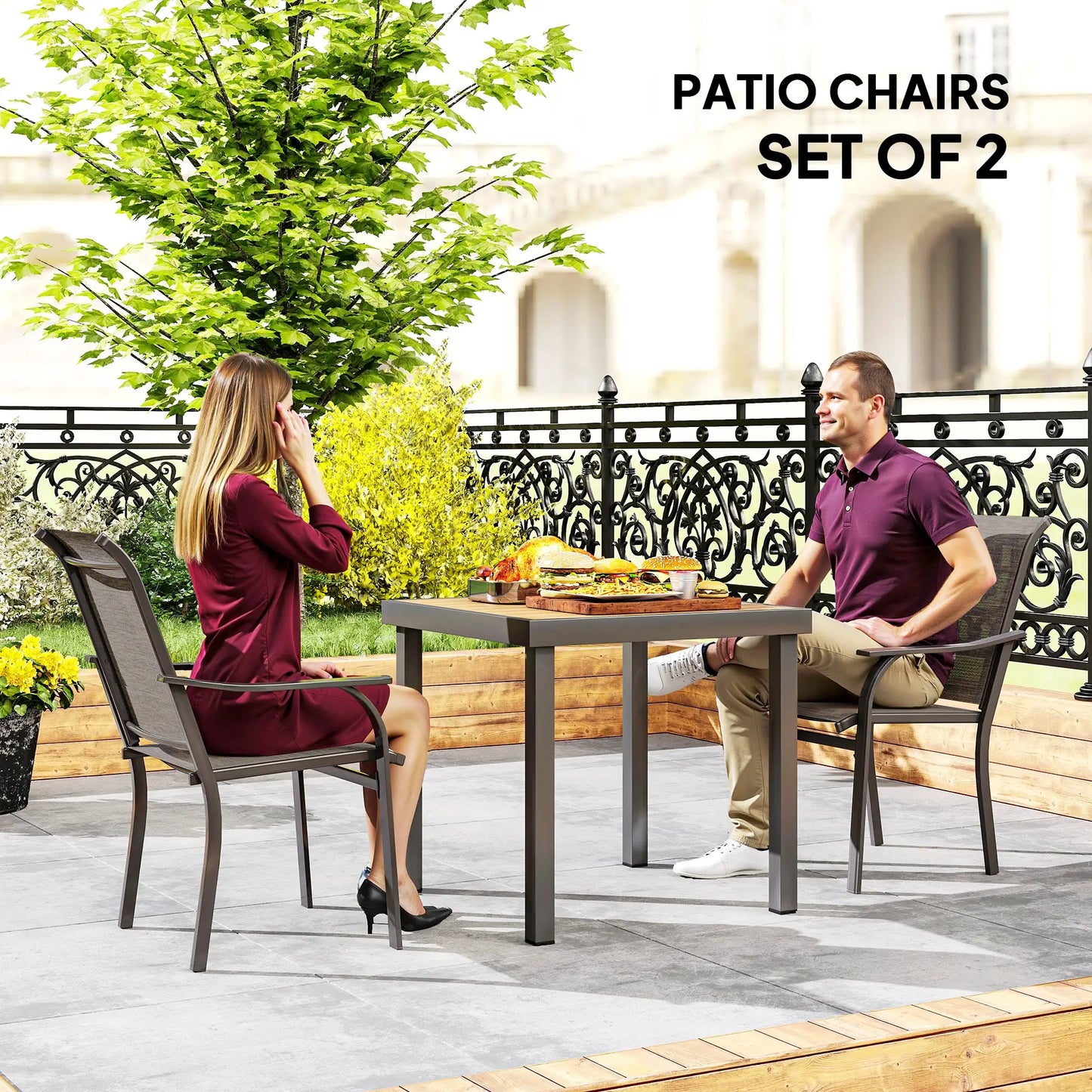 Patio Chairs Set of 2, High Backrest, for Backyard, Garden, Brown Bistro Sets at Gallery Canada