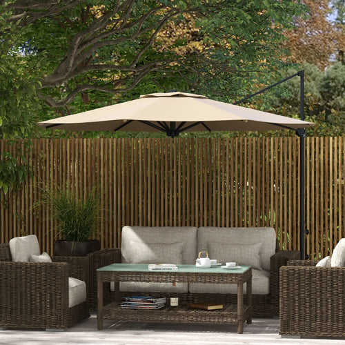 10 FT Cantilever Umbrella, Aluminum, 360° Rotation, Crank, Tilt, Khaki