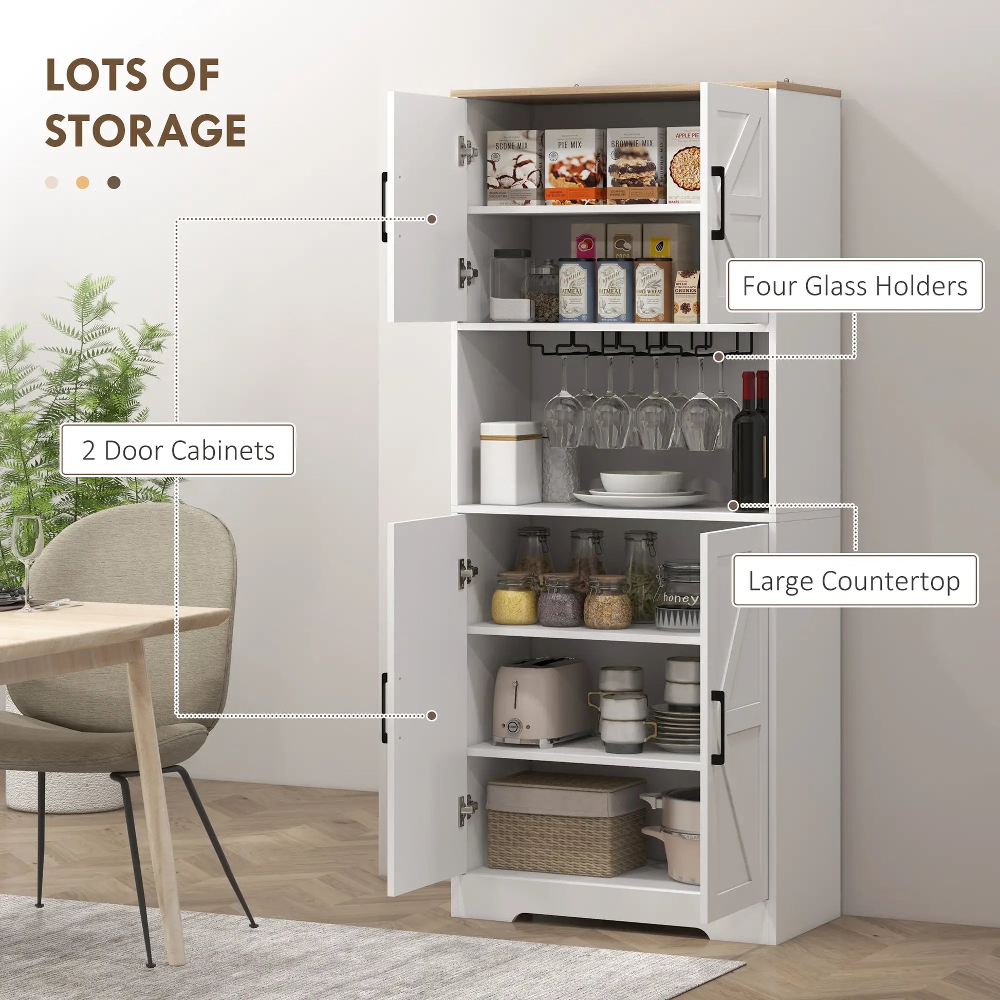 Farmhouse Kitchen Pantry, 68" Freestanding Cabinet, White Kitchen Pantry Cabinets at Gallery Canada