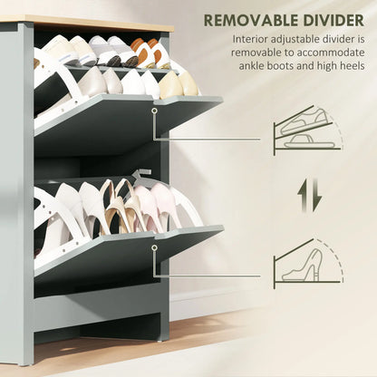 Shoe Storage Cabinet, 2 Flip Drawers, Adjustable Shelves, Light Grey
