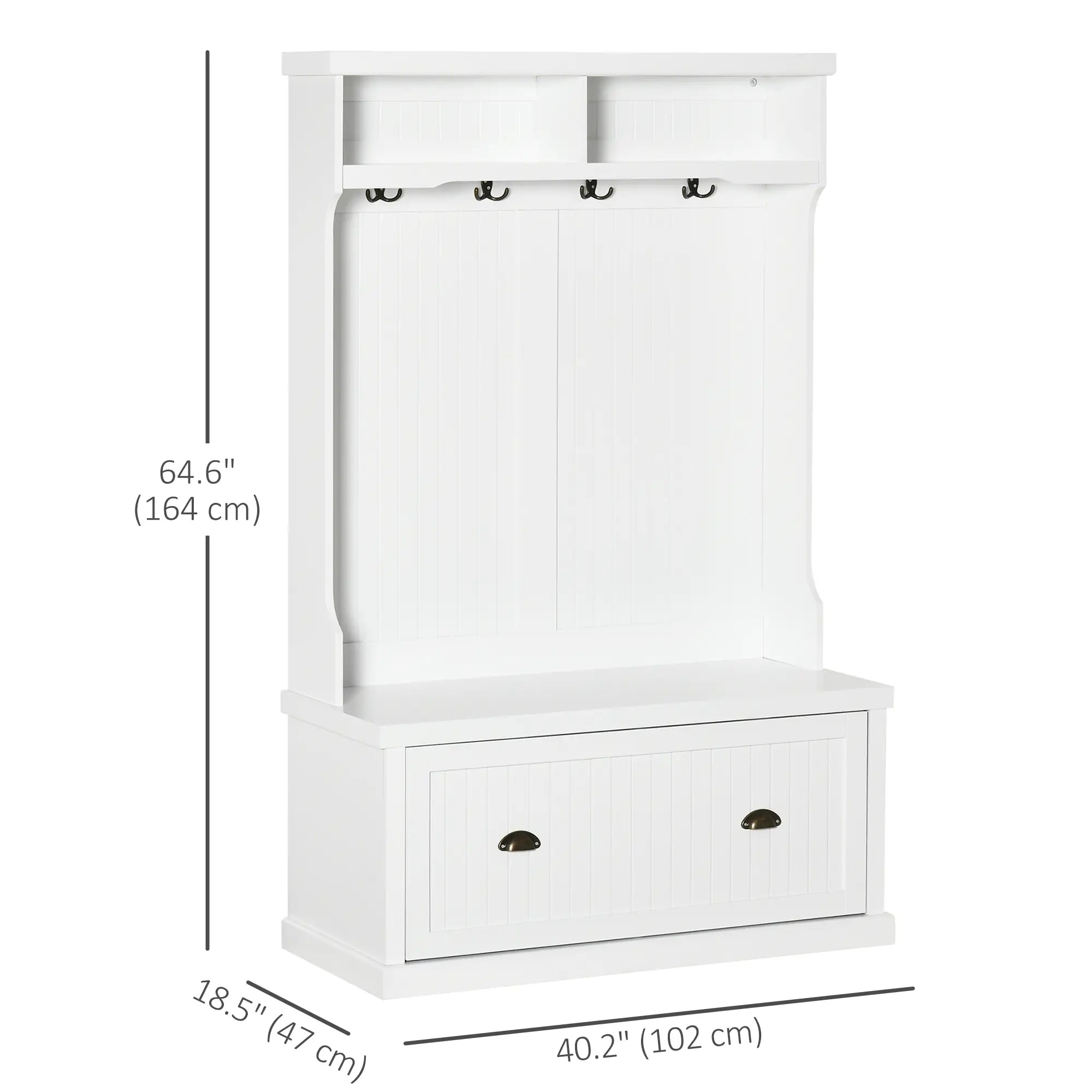 Modern Hall Tree, Coat Rack With Shoe Storage Bench, 3-in-1 Wardrobe, White Clothing Storage at Gallery Canada