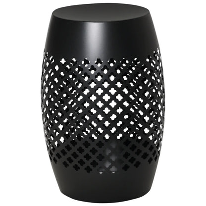 12.5" Steel Round Hollow Drum Side Table, Indoor Outdoor, Black Patio Side Tables at Gallery Canada