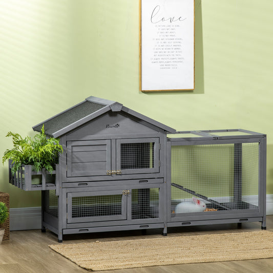 65" Wooden Rabbit Hutch, Pet Playpen with Openable Roof, Bunny House Enclosure with Storage Box, Slide-out Tray, Ramp, for Rabbits and Small Animals, Dark Grey - Gallery Canada