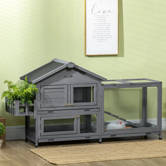 65" Wooden Rabbit Hutch, Openable Roof, Storage Box, Dark Grey Rabbit Hutch Dark Grey at Gallery Canada