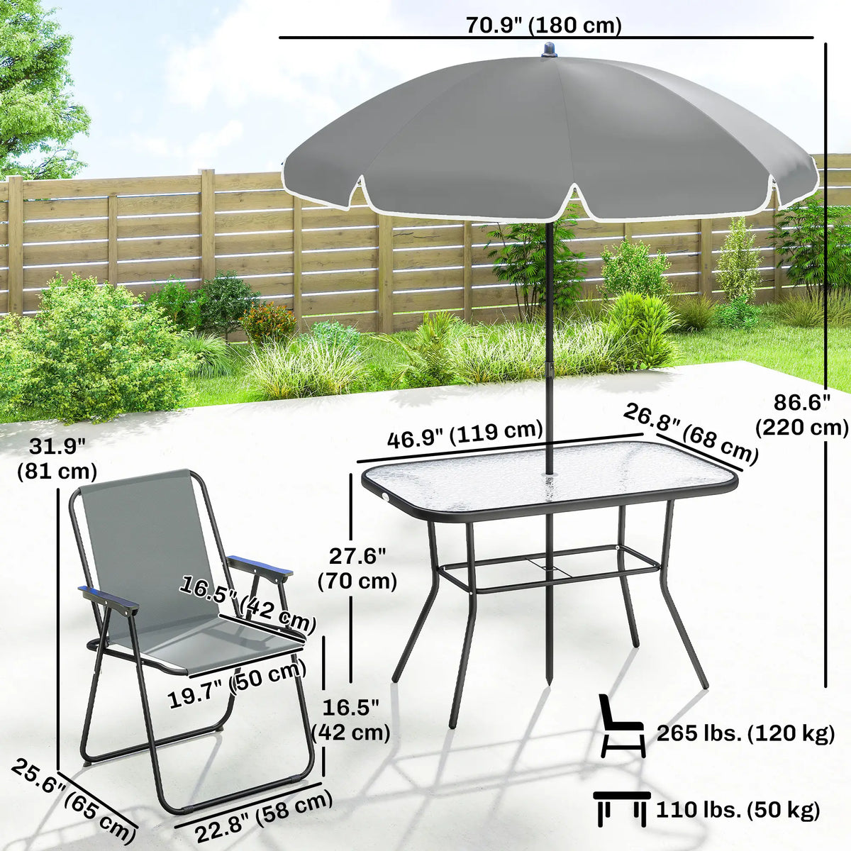 8 Piece Patio Table And Chairs Set, Tempered Glass Tabletop, Grey