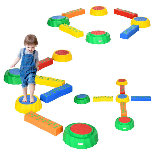8pcs Balance Beam for Kids, 4 Sensory Pads, 4 Beams, Non-Slip, Stackable, Multicolored