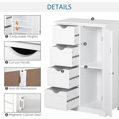 Bathroom Storage Cabinet, Adjustable Shelf, 4 Drawers, White Bathroom Cabinets at Gallery Canada
