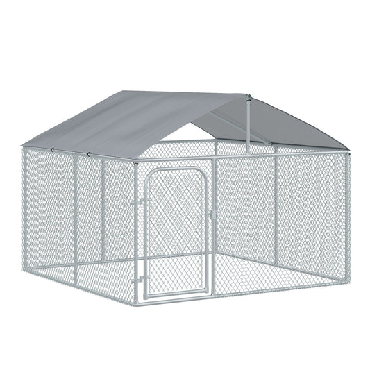 Dog Kennel Outdoor Run Fence with Roof, Steel Lock, Mesh Sidewalls for Backyard &; Patio, 7.5' x 7.5' x 5.7' - Gallery Canada