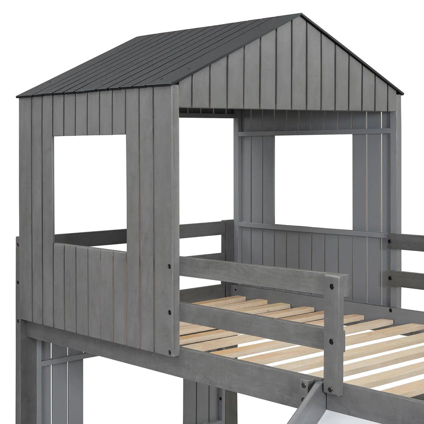 Twin Over Full Bunk Bed, Farmhouse Style, 82" L x 89" W x 82.5" H, Antique Grey Bed Frames at Gallery Canada