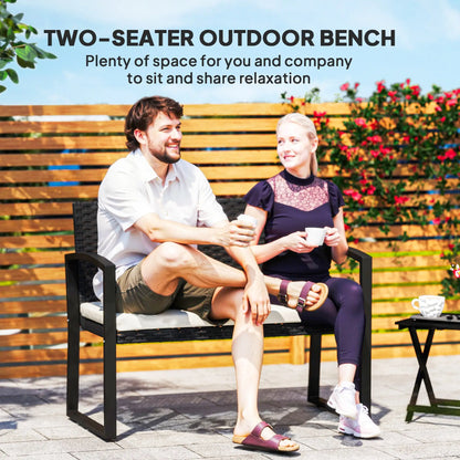 2 Seater Rattan Garden Bench Loveseat, With Cushion And Armrests, Beige Patio Chairs at Gallery Canada