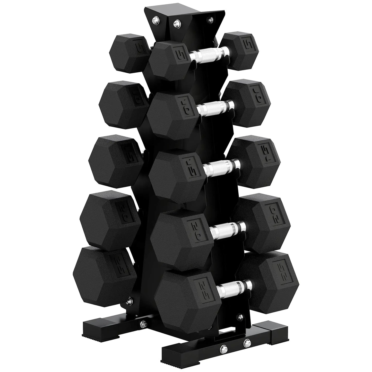 Hex Dumbbell Set with Rack, 150lbs Rubber-Coated, Non-Slip Handles, Rubber-Coated