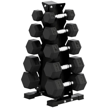 Hex Dumbbell Set with Rack, 150lbs Rubber-Coated, Non-Slip Handles, Rubber-Coated