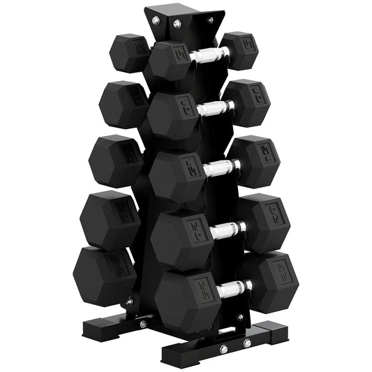 Hex Dumbbell Set with Rack, 150lbs Rubber-Coated, Non-Slip Handles, Rubber-Coated Dumbbells & Barbells Black at Gallery Canada