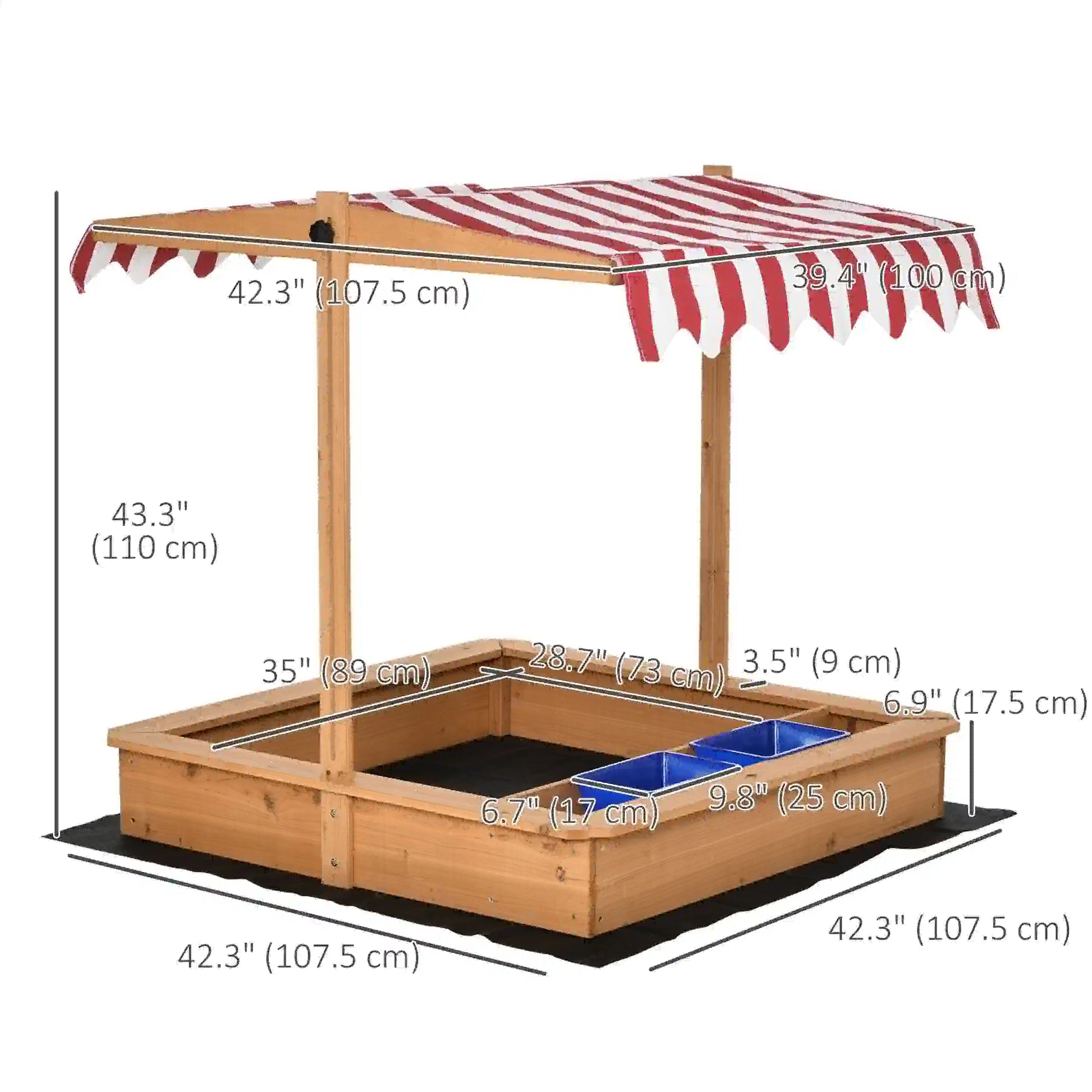 Kids Wooden Sandbox, Adjustable Height Cover, Bottom Liner, Seat, Plastic Basins, for 3-7 Years Sandboxes & Accessories at Gallery Canada