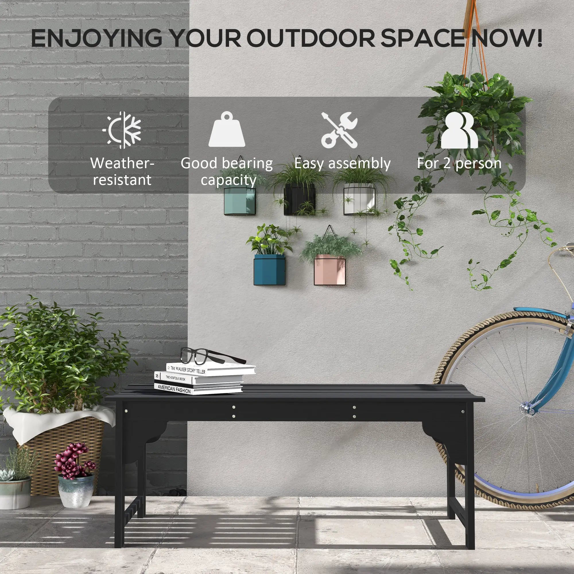 Wooden Garden Bench, Patio Double Park Bench, Black Outdoor Benches at Gallery Canada