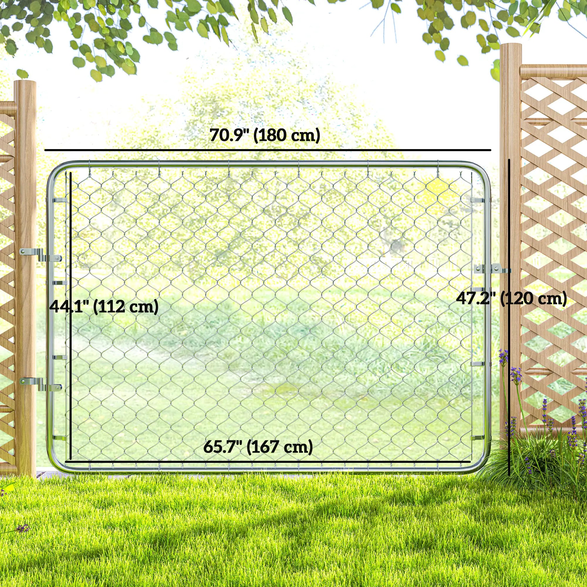 Galvanized Steel Garden Gate, Chain Link Fence Door, 47.2 x 70.9 in., Silver Garden Decor at Gallery Canada