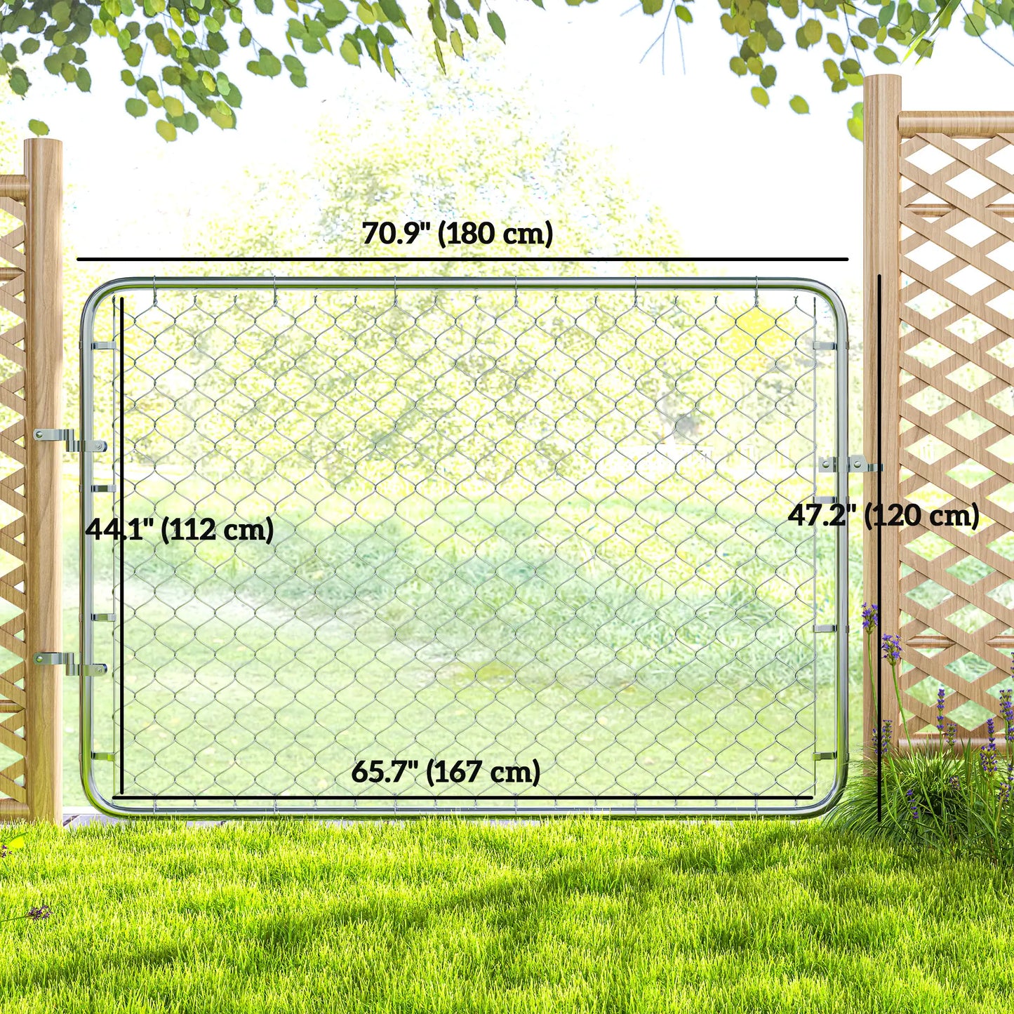 Galvanized Steel Garden Gate, Chain Link Fence Door, 47.2 x 70.9 in., Silver Garden Decor at Gallery Canada