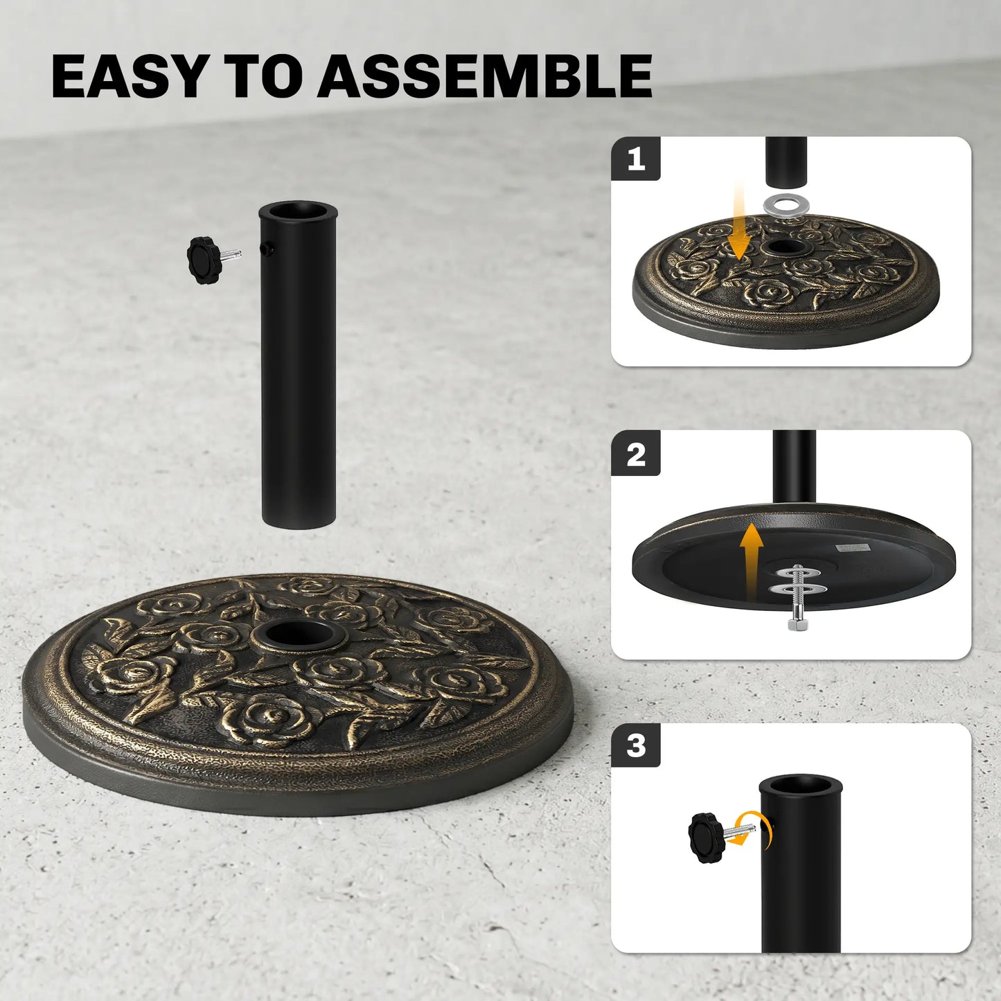 18” Round Patio Umbrella Base, Cast Stone Resin, Bronze Umbrella Bases at Gallery Canada