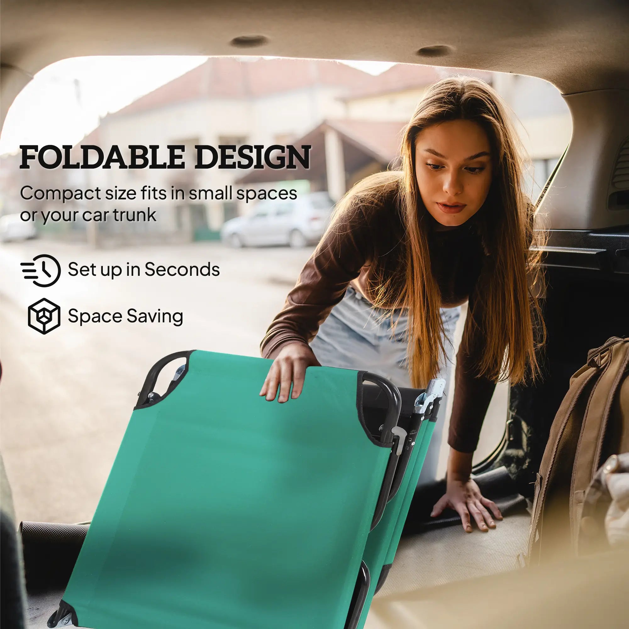 Outdoor Folding Lounge Chair, Reclining Back, Breathable Mesh, Green Lounger Chairs at Gallery Canada